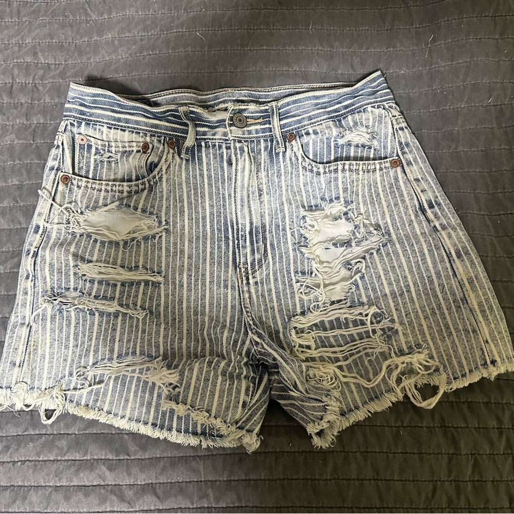 American Eagle Outfitters Blue Striped Jean Shorts